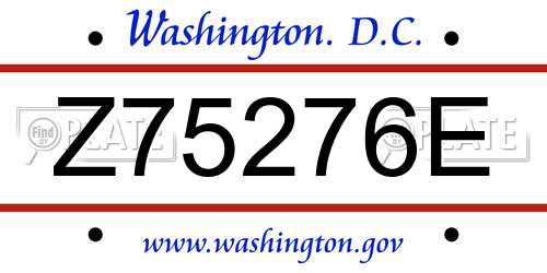 Z75276E District Of Columbia License Plate