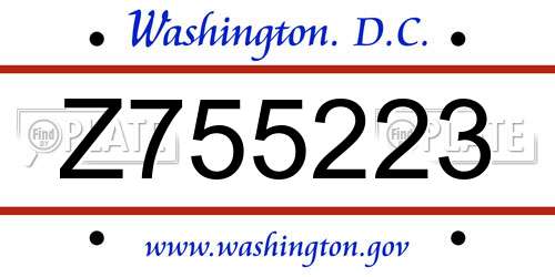 Z755223 District Of Columbia License Plate
