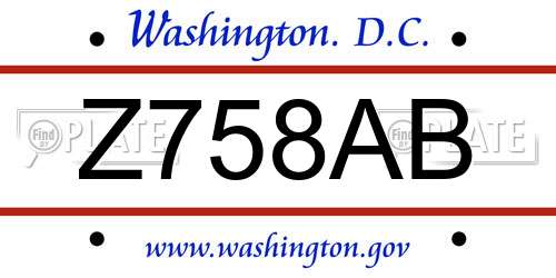 Z758AB District Of Columbia License Plate