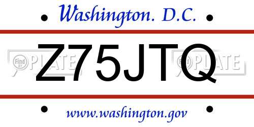 Z75JTQ District Of Columbia License Plate