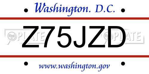 Z75JZD District Of Columbia License Plate