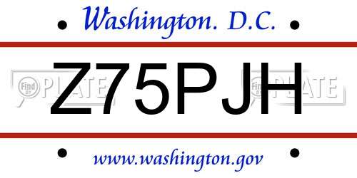 Z75PJH District Of Columbia License Plate