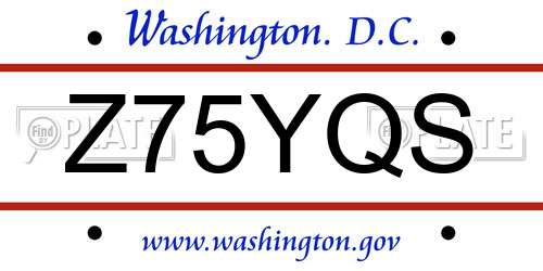 Z75YQS District Of Columbia License Plate