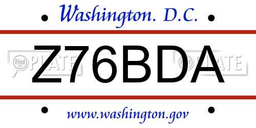 Z76BDA District Of Columbia License Plate