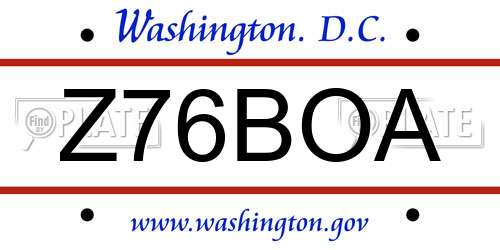 Z76BOA District Of Columbia License Plate