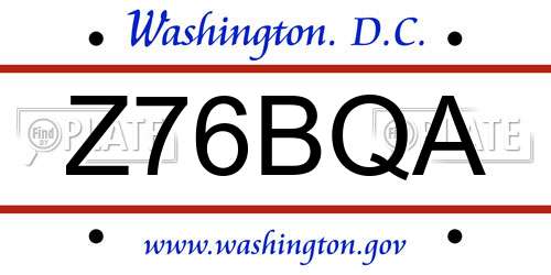 Z76BQA District Of Columbia License Plate