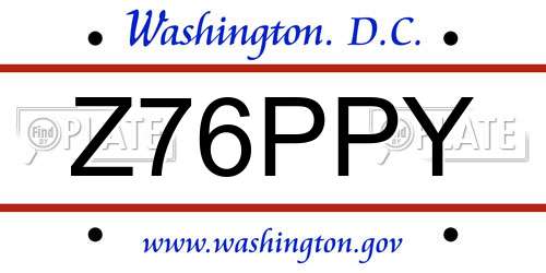 Z76PPY District Of Columbia License Plate