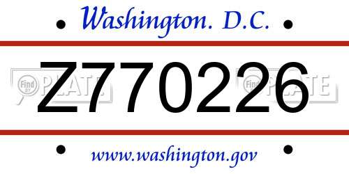 Z770226 District Of Columbia License Plate