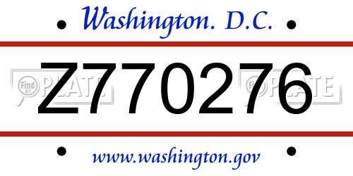 Z770276 District Of Columbia License Plate