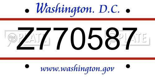 Z770587 District Of Columbia License Plate