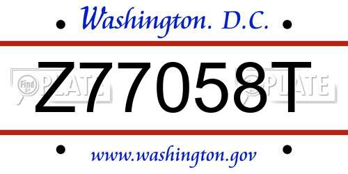 Z77058T District Of Columbia License Plate