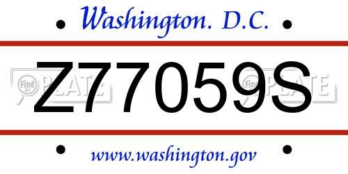 Z77059S District Of Columbia License Plate