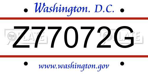 Z77072G District Of Columbia License Plate