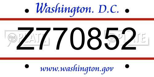 Z770852 District Of Columbia License Plate