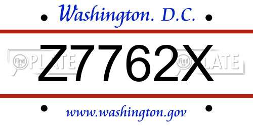 Z7762X District Of Columbia License Plate