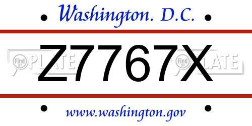 Z7767X District Of Columbia License Plate