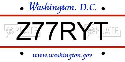 Z77RYT District Of Columbia License Plate
