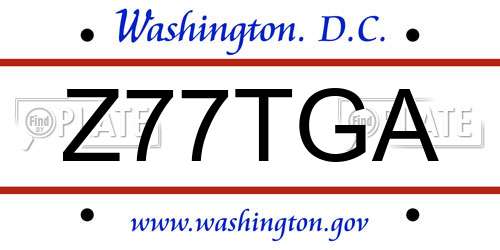 Z77TGA District Of Columbia License Plate