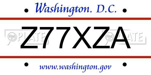 Z77XZA District Of Columbia License Plate