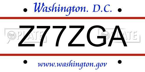 Z77ZGA District Of Columbia License Plate