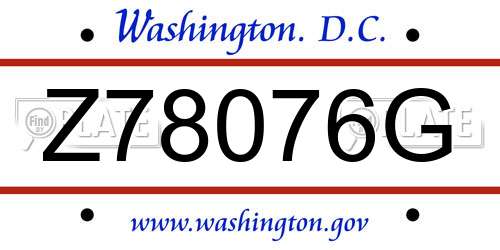 Z78076G District Of Columbia License Plate