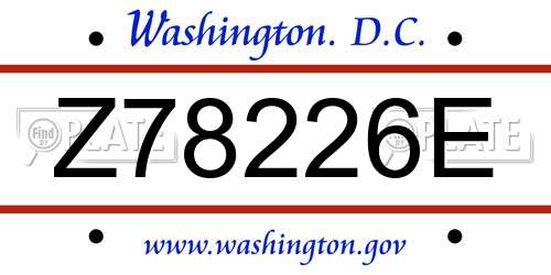 Z78226E District Of Columbia License Plate