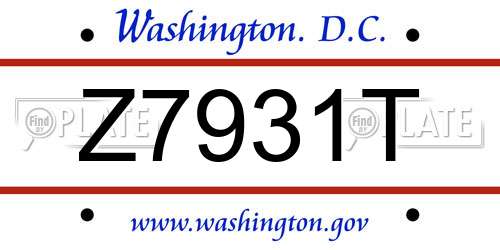 Z7931T District Of Columbia License Plate