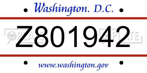 Z801942 District Of Columbia License Plate