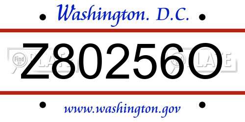 Z80256O District Of Columbia License Plate