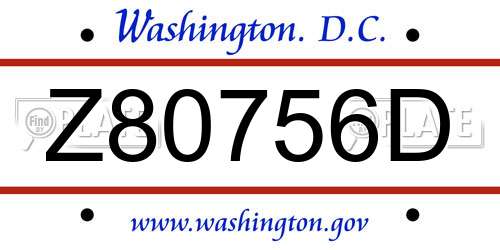 Z80756D District Of Columbia License Plate