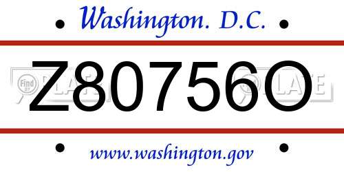 Z80756O District Of Columbia License Plate