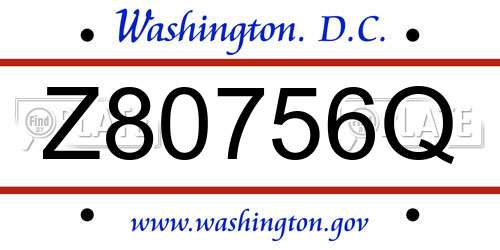 Z80756Q District Of Columbia License Plate