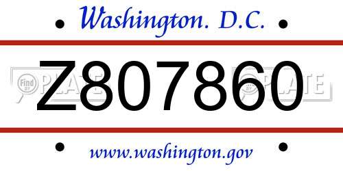 Z807860 District Of Columbia License Plate