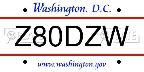 Z80DZW District Of Columbia License Plate