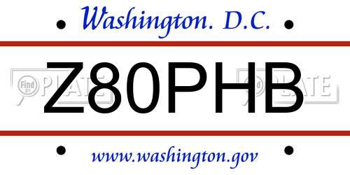 Z80PHB District Of Columbia License Plate