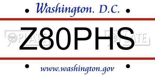 Z80PHS District Of Columbia License Plate