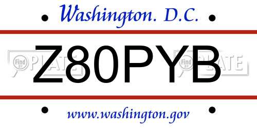 Z80PYB District Of Columbia License Plate
