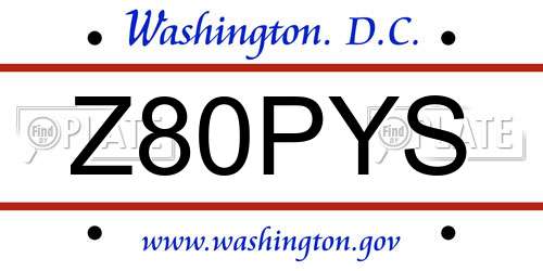 Z80PYS District Of Columbia License Plate