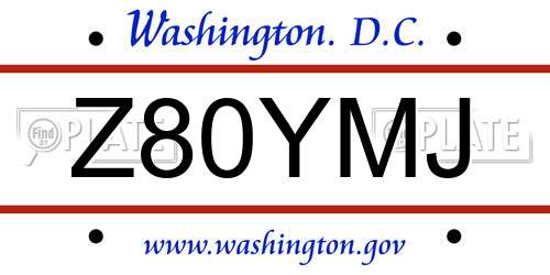 Z80YMJ District Of Columbia License Plate