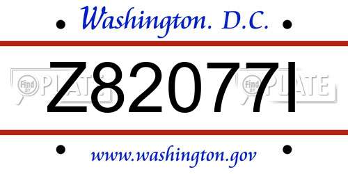 Z82077I District Of Columbia License Plate