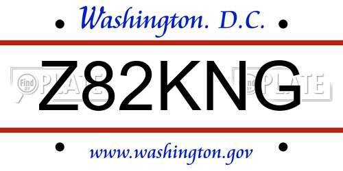 Z82KNG District Of Columbia License Plate