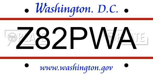 Z82PWA District Of Columbia License Plate