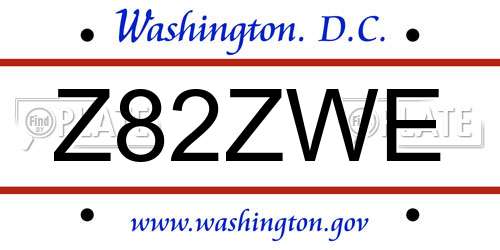 Z82ZWE District Of Columbia License Plate