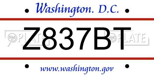 Z837BT District Of Columbia License Plate
