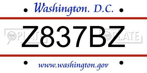 Z837BZ District Of Columbia License Plate