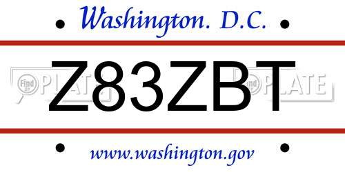 Z83ZBT District Of Columbia License Plate