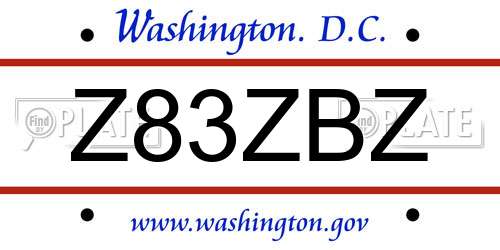 Z83ZBZ District Of Columbia License Plate