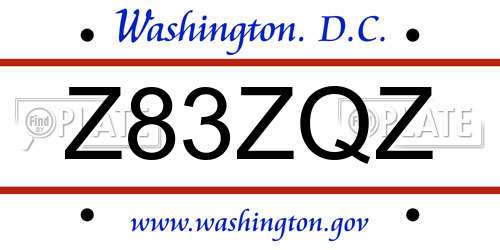 Z83ZQZ District Of Columbia License Plate