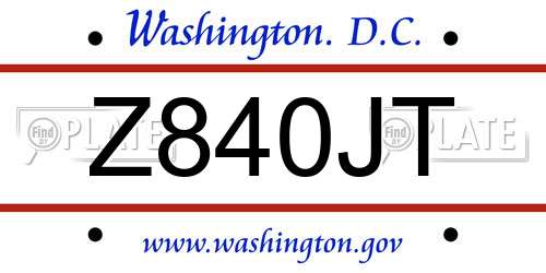 Z840JT District Of Columbia License Plate