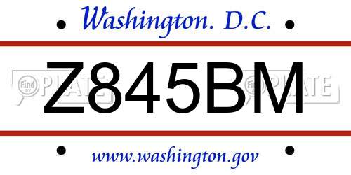 Z845BM District Of Columbia License Plate